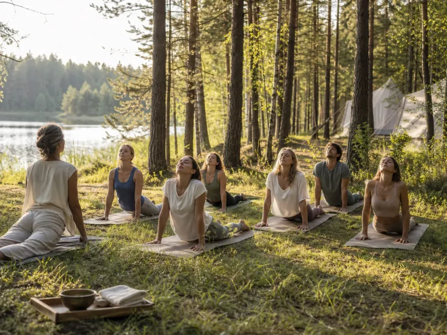 Morning yoga practice in Labanoras Forest