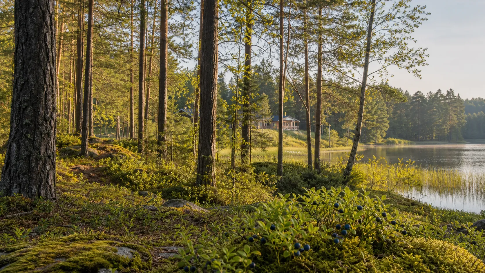 Pine forest and lake landscape in Labanoras Forest, Lithuania